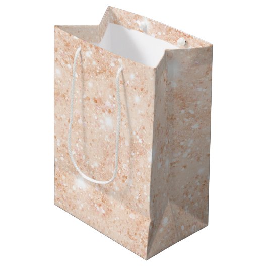 Mooie Perzik Nep Glitter Bruiloftsfeest Medium Cadeauzakje (Voorkant Gekanteld)