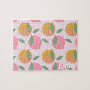 Mooie Perzik Oranje Fruit Patroon Roze Legpuzzel