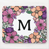 Mooie Perzik Paarse Roze Bloemen Monogram Muismat (Voorkant)