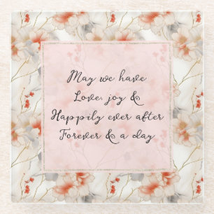 Mooie Perzik Rode Bloemen Romantische Bruiloft Glazen Onderzetter