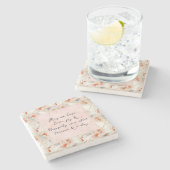 Mooie Perzik Rode Bloemen Romantische Bruiloft Stenen Onderzetter (Zijkant)