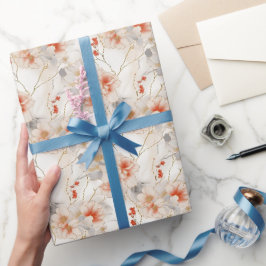 Mooie Perzik Rood Wit Bloemen Cadeaupapier