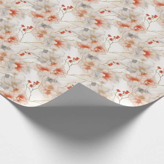 Mooie Perzik Rood Wit Bloemen Cadeaupapier (Hoek)