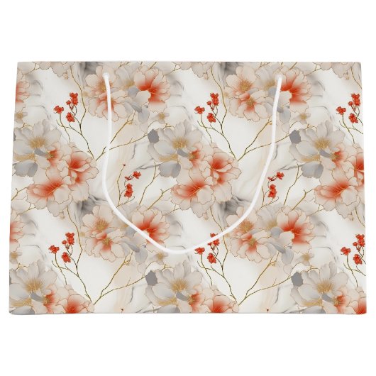 Mooie Perzik Rood Wit Bloemen Groot Cadeauzakje (Voorkant)