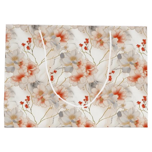 Mooie Perzik Rood Wit Bloemen Groot Cadeauzakje (Achterkant)