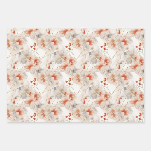 Mooie Perzik Rood Wit Bloemen Inpakpapier Vel (Voorkant 3)