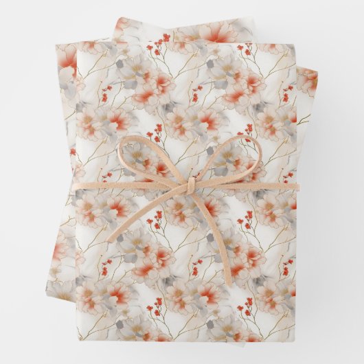 Mooie Perzik Rood Wit Bloemen Inpakpapier Vel (In situ)