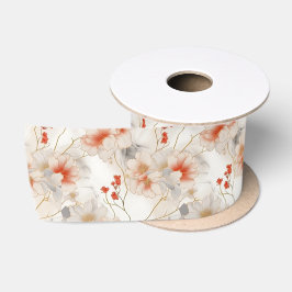 Mooie Perzik Rood Wit Bloemen Satijnen Lint