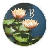 Mooie Perzik Roze Blauw Bloemen Monogram Lade Keramische Knop (Voorkant)