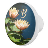 Mooie Perzik Roze Blauw Bloemen Monogram Lade Keramische Knop (Rechts)