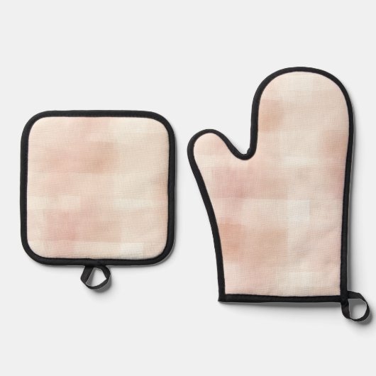 Mooie Perzik Roze Crème Schotlandse Ruit Ovenwant & Pannenlap Set (Voorkant)