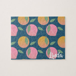 Mooie Perzik Sinaasappel Fruit Patroon Roze Legpuzzel