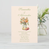 Mooie perzik thema Mason Jar bruiloft Kaart (Staand voorkant)