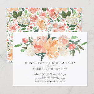 Mooie Perzik Waterverf Bloemen Verjaardagsfeest Kaart