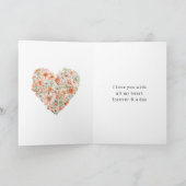 Mooie Perzik & Witte Bloemhart Liefde Kaart (Binnen)