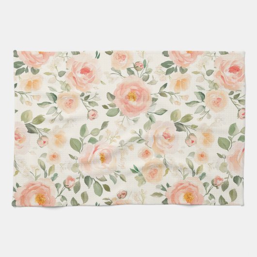 Mooie perzikbloemen bruidsuitnodiging theedoek (Horizontaal)