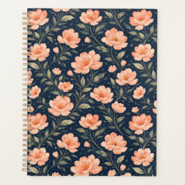 Mooie perzikbloesems op marineblauw planner