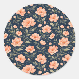Mooie perzikbloesems op marineblauw ronde sticker