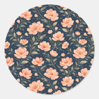 Mooie perzikbloesems op marineblauw ronde sticker