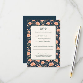 Mooie perzikbloesems op marineblauw RSVP kaartje