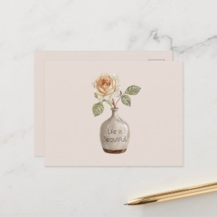 Mooie perzikroos bloem in vaas briefkaart