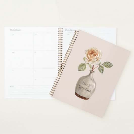 Mooie perzikroos bloem in vaas planner (Display)