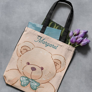 Mooie perzikroze teddy cadeau voor kinderen tote bag