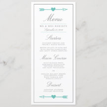 Mooie Pijlen Bruiloft Diner Menu / Blauwgroen & Gr