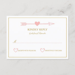 Mooie Pijlen Bruiloft RSVP Kaart / Blush & Gold