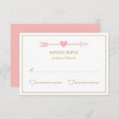 Mooie Pijlen Bruiloft RSVP Kaart / Blush & Gold (Voorkant / Achterkant)