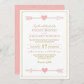 Mooie pijlen bruiloft uitnodiging / Blush & Gold (Voorkant / Achterkant)