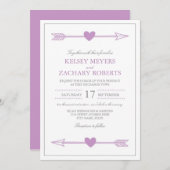 Mooie pijlen bruiloft uitnodiging / Lila en grijs (Voorkant / Achterkant)