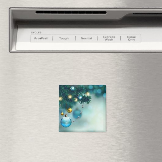 Mooie pijnboom met blauw kerstbal magneet (Insitu (Vaatwasser))