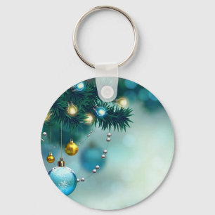 Mooie pijnboom met blauw kerstbal sleutelhanger