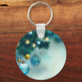 Mooie pijnboom met blauw kerstbal sleutelhanger (Voorkant)