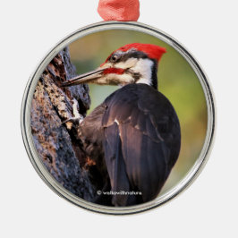 Mooie pileated Woodpecker op de boom Metalen Ornament