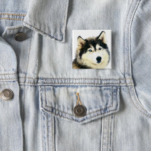 Mooie Pin-Button - Siberian Husky Vierkante Button 5,1 Cm (In situ)