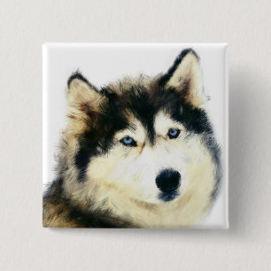 Mooie Pin-Button - Siberian Husky Vierkante Button 5,1 Cm