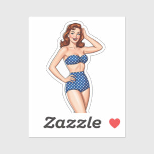 Mooie Pin-up roodharige vrouw in blauw zwempak Sticker
