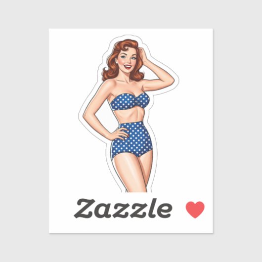 Mooie Pin-up roodharige vrouw in blauw zwempak Sticker (Vel)