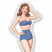 Mooie Pin-up roodharige vrouw in blauw zwempak Sticker (Voorkant)
