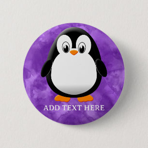 Mooie pinguïn cartoon aangepaste paarse waterverf ronde button 5,7 cm