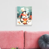 Mooie Pinguïn Kookt Aquarel Winterkinderkamer Canvas Afdruk (Insitu (Woonkamer))