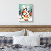 Mooie Pinguïn Kookt Waterverf Winterkinderkamer Canvas Afdruk (Insitu (Slaapkamer))