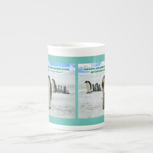 Mooie Pinguïn Schrift 1 Johannes 4:16 Porselein Kop (Voorkant)