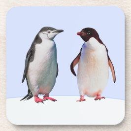 Mooie pinguïn vogelkoppel op lichtblauw bier onderzetter