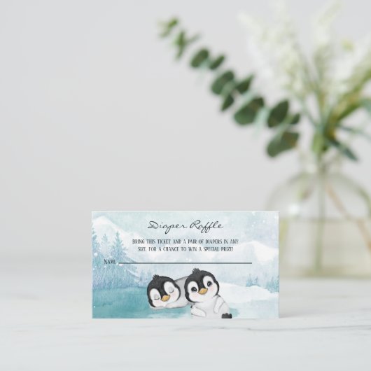 Mooie Pinguïns Baby Shower Luier Raffel Tickets Contactkaartje (Staand voorkant)