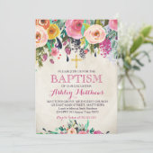 Mooie Pink Floral BAPTISM Uitnodiging (Staand voorkant)