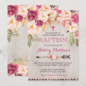 Mooie Pink Floral BAPTISM Uitnodiging (Voorkant / Achterkant)