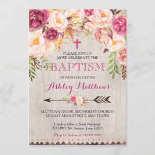 Mooie Pink Floral BAPTISM Uitnodiging